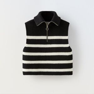 Zara Kids Black and White Zip Up Sweater